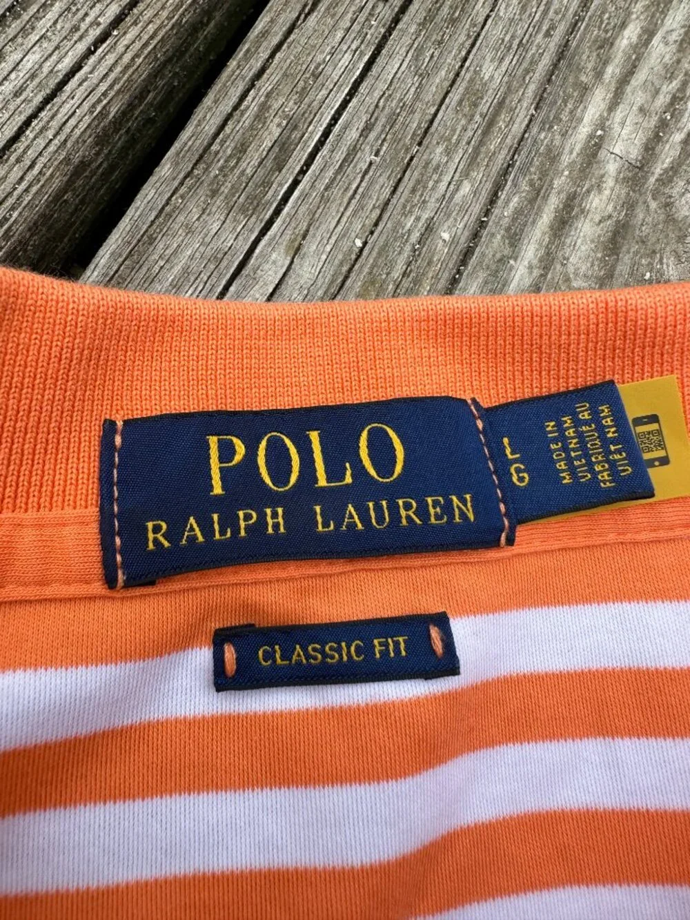 Polo Ralph Lauren Mens Large Short Sleeve Polo Classic Fit Stripes Orange Collar